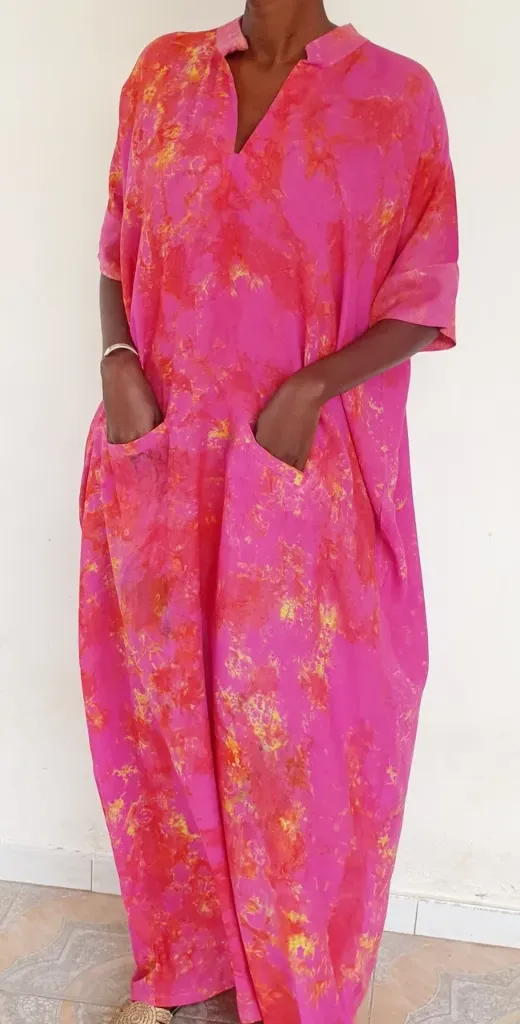 4_tunique tissu voile % coton taille M fushia avec motfs orange.webp