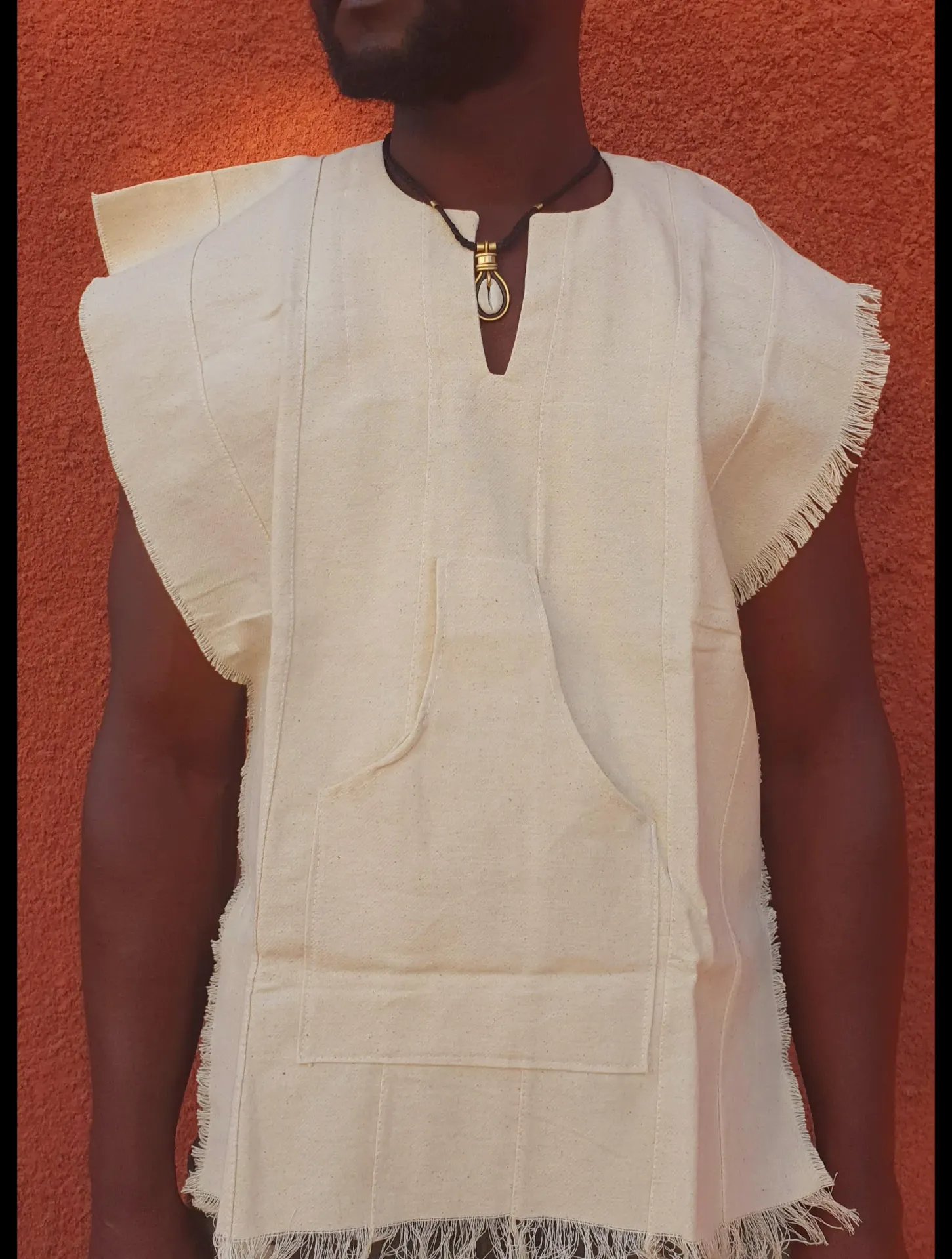 Gilet pagne tissé beige