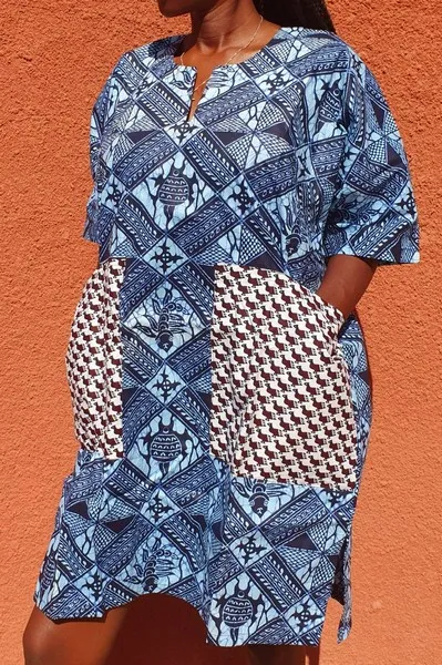Robe wax africaine courte avec poches patchées