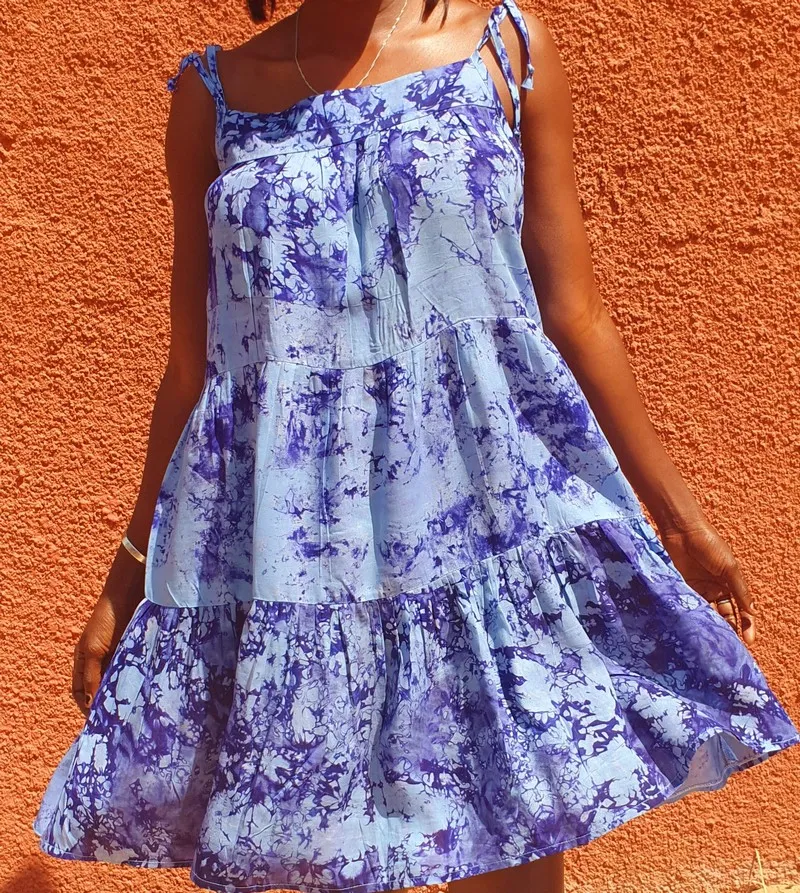 Robe tissu voile bleu