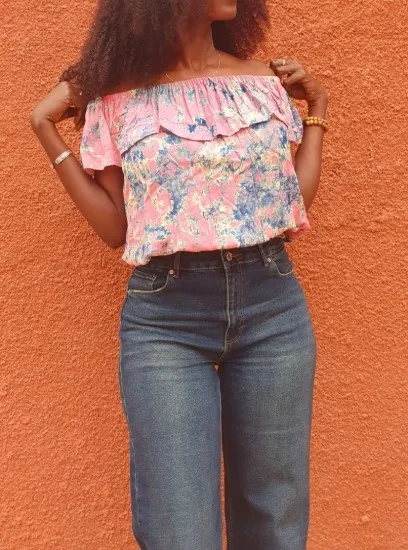 Hauts top en voile coton léger – (rose poudré)