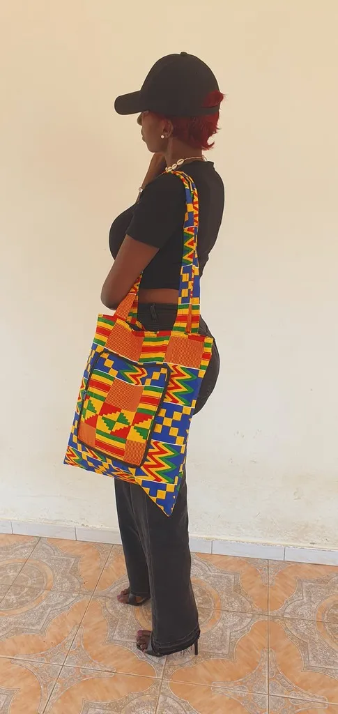 Sac Cabas en Wax Kente Repliable – Tote Bag Africain 2-en-1 "Lina"