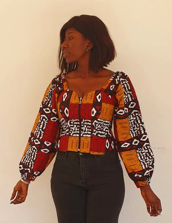 Bustier en Wax "Lola" – Doublure Popeline & Manches Modulables