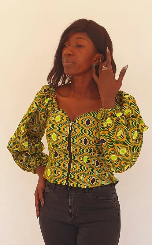 Bustier en Wax "Zoya" – Jaune & Vert Électrique