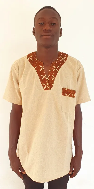 Tunique en Lin et Col V Bogolan "Kita" – Taille L