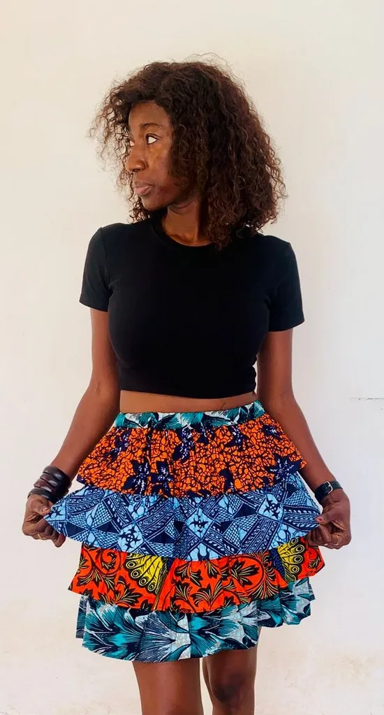 Jupe Longue en Wax à Volants "Fana" – Taille Unique