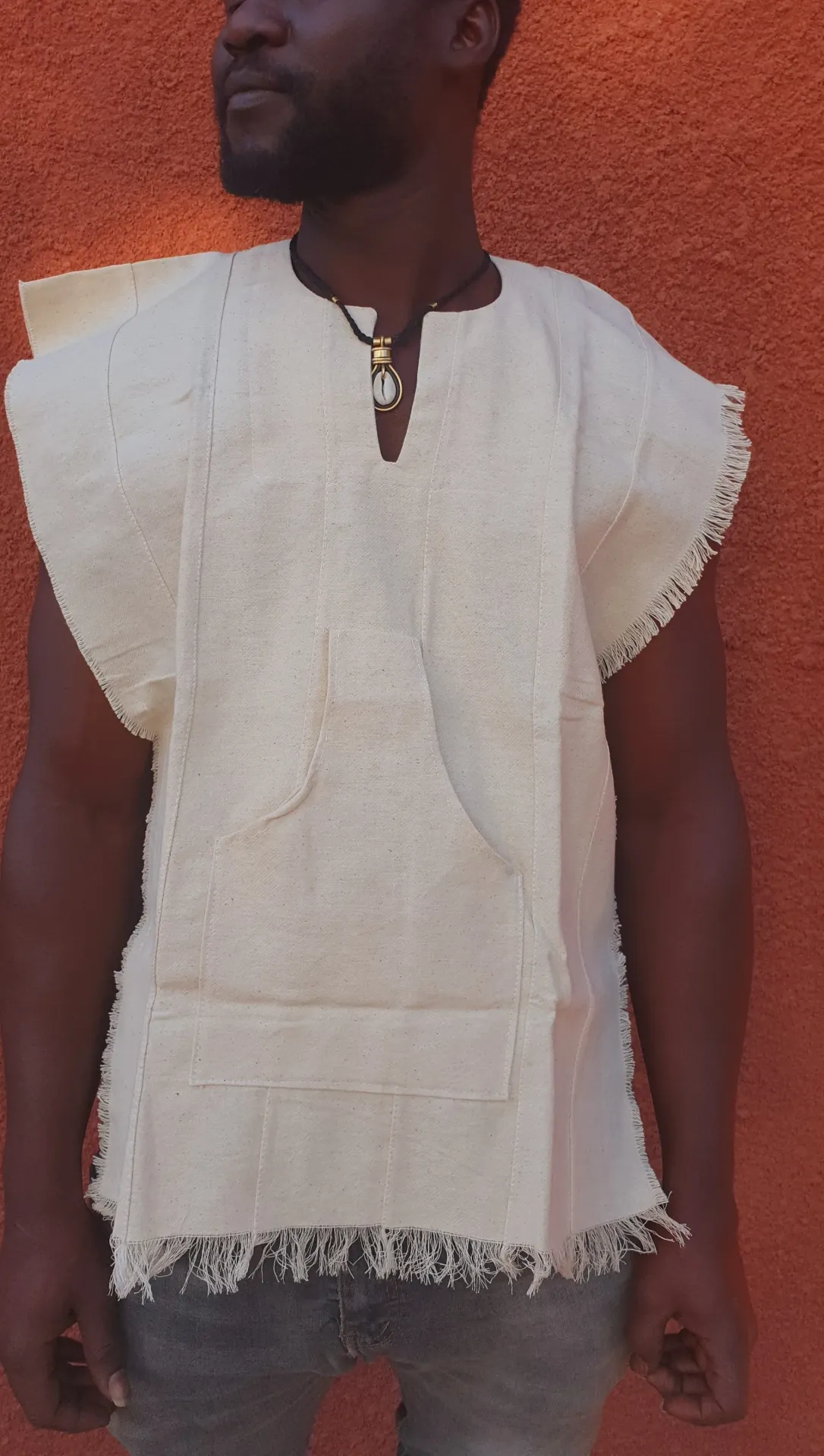 Gilet Pagne tissé blanc de lait